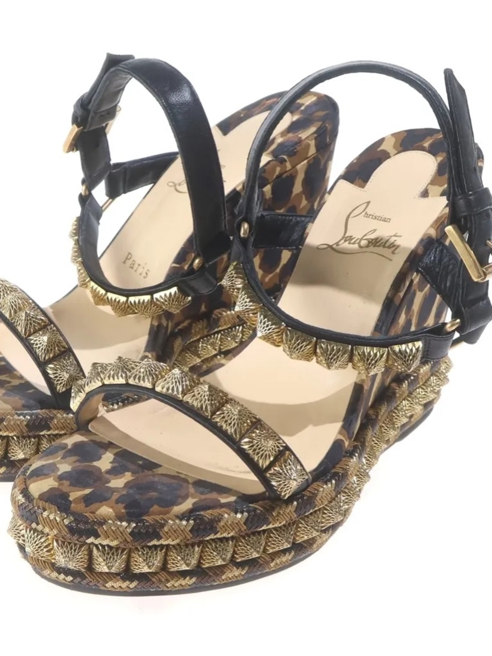 Christian Louboutin Pira Ryad 110 Leopard Espadrille Wedge Sandals Sz 37